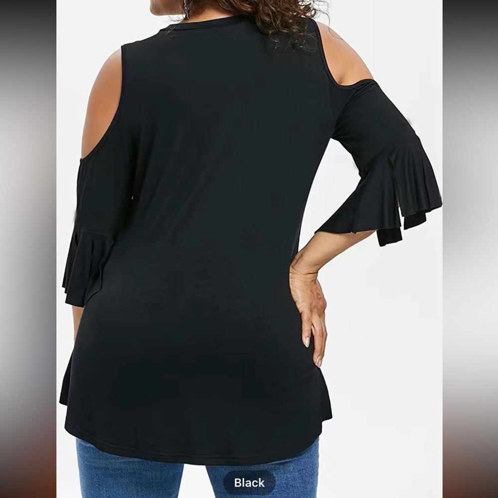 3XL (22) Plus Size V Neck Cold Shoulder Ring T-shirt Casual Women’s Stretch NWOT - Picture 3 of 7